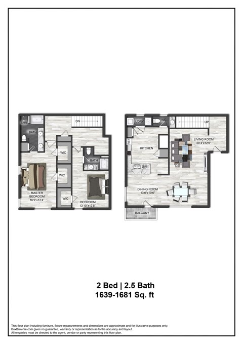 A floor plan for a 2 Bed 2.5 Bath house.
